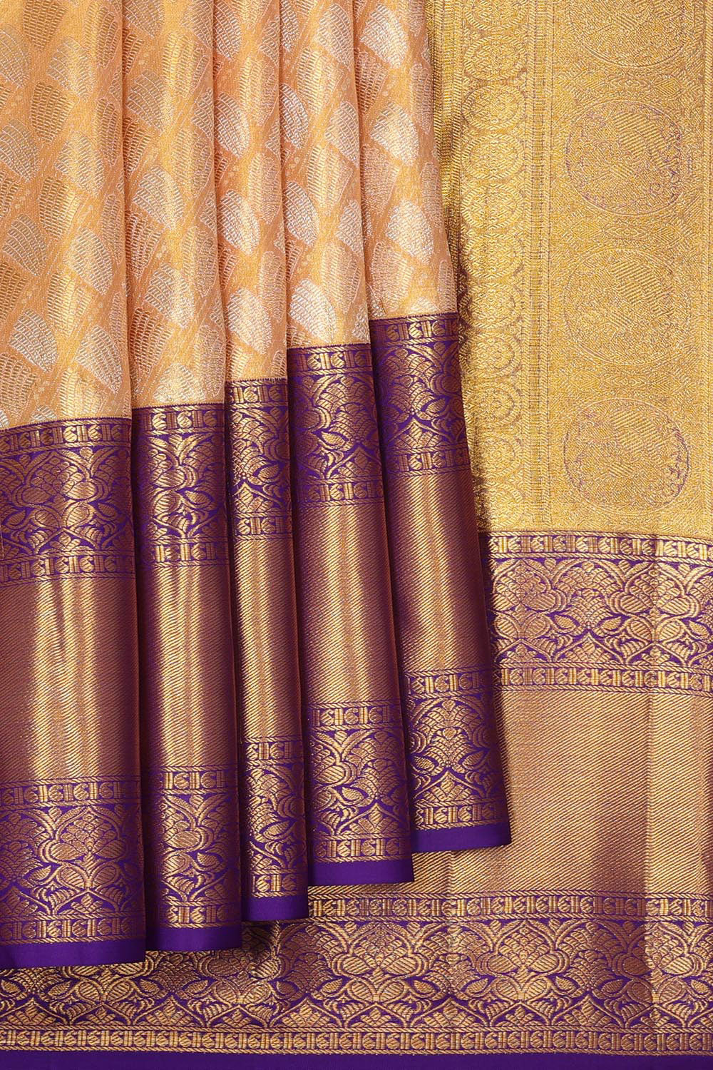 Kanchipattu Tissue Brocade Peach Saree