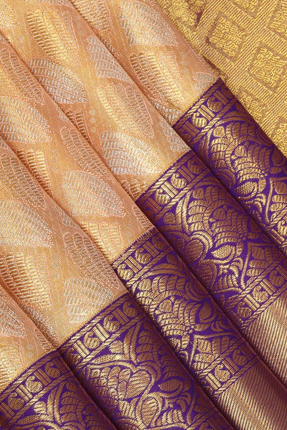 Kanchipattu Tissue Brocade Peach Saree