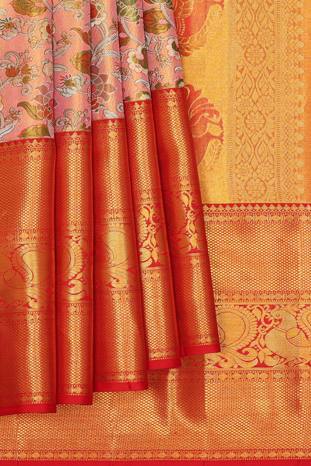 Kanchipattu Tissue Brocade Gold/Peach Saree