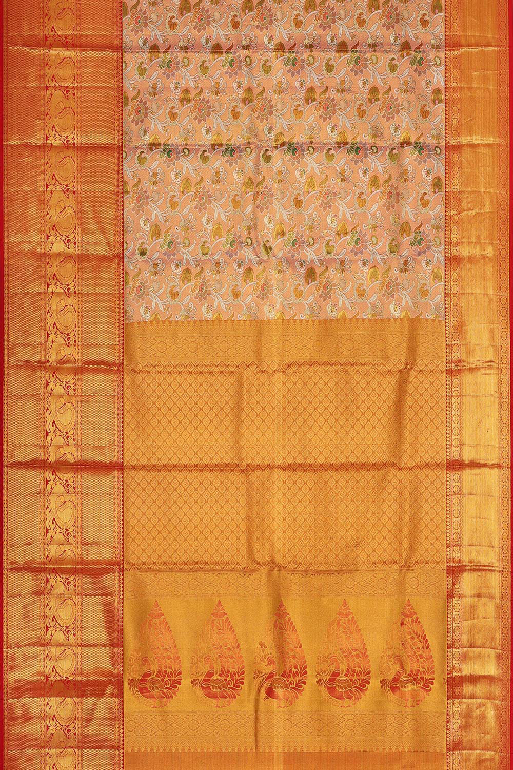 Kanchipattu Tissue Brocade Gold/Peach Saree