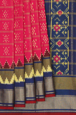 Collection of Pochampally Silk Ikat Fuchsia-Pink Saree in a gallery layout