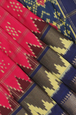 Collection of Pochampally Silk Ikat Fuchsia-Pink Saree in a gallery layout