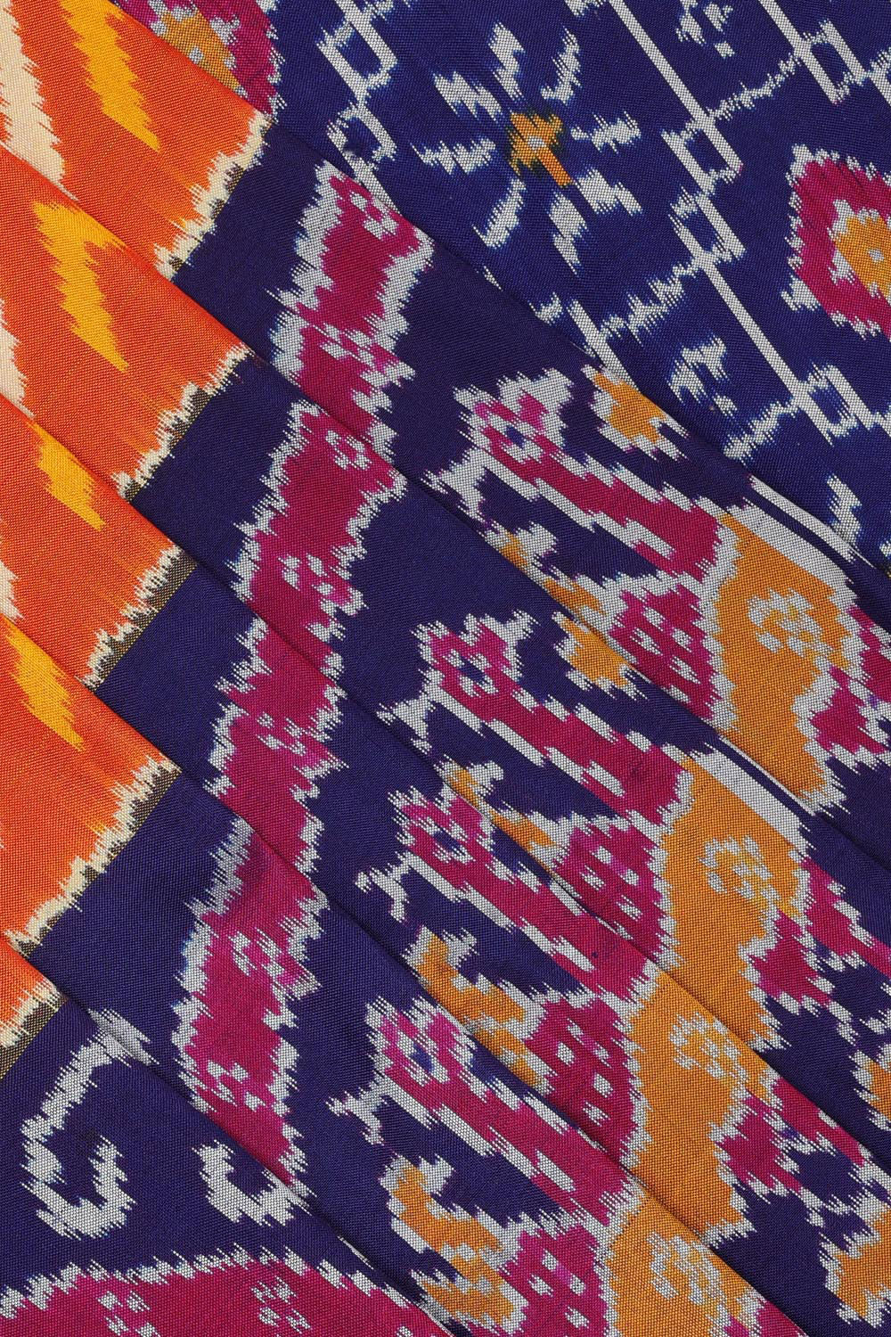 Image of Pochampally Silk Ikat Orange Saree