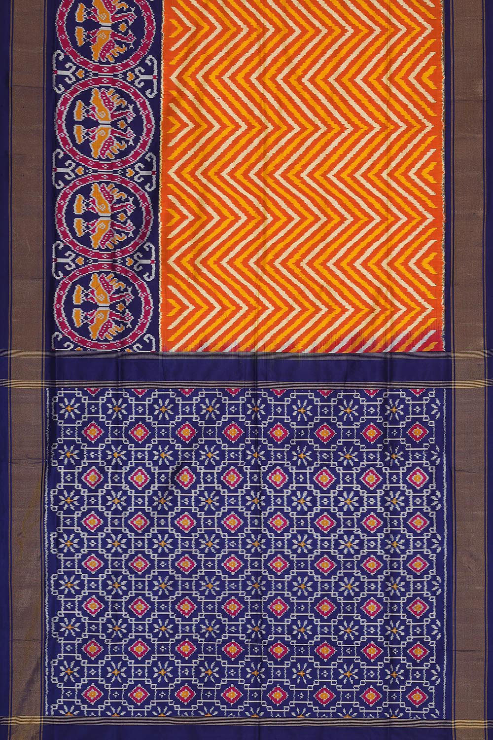 Image of Pochampally Silk Ikat Orange Saree