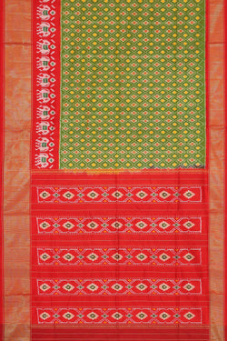 Image of Pochampally Silk Ikat Green Saree