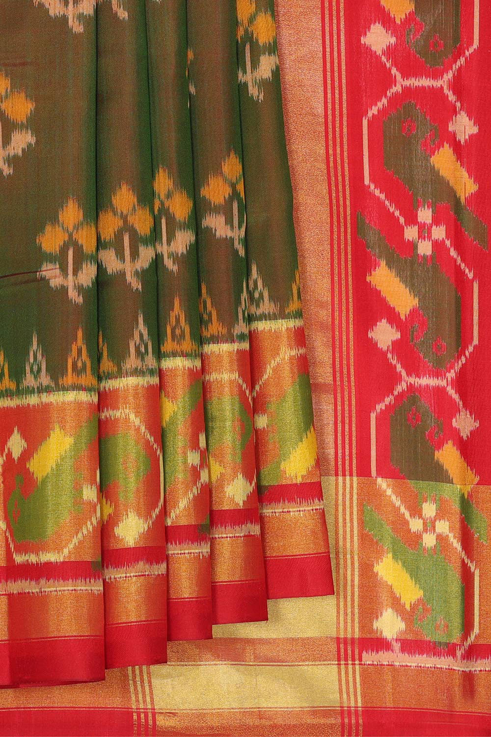 Collection of Rajkot Patola Silk Green Saree in a gallery layout