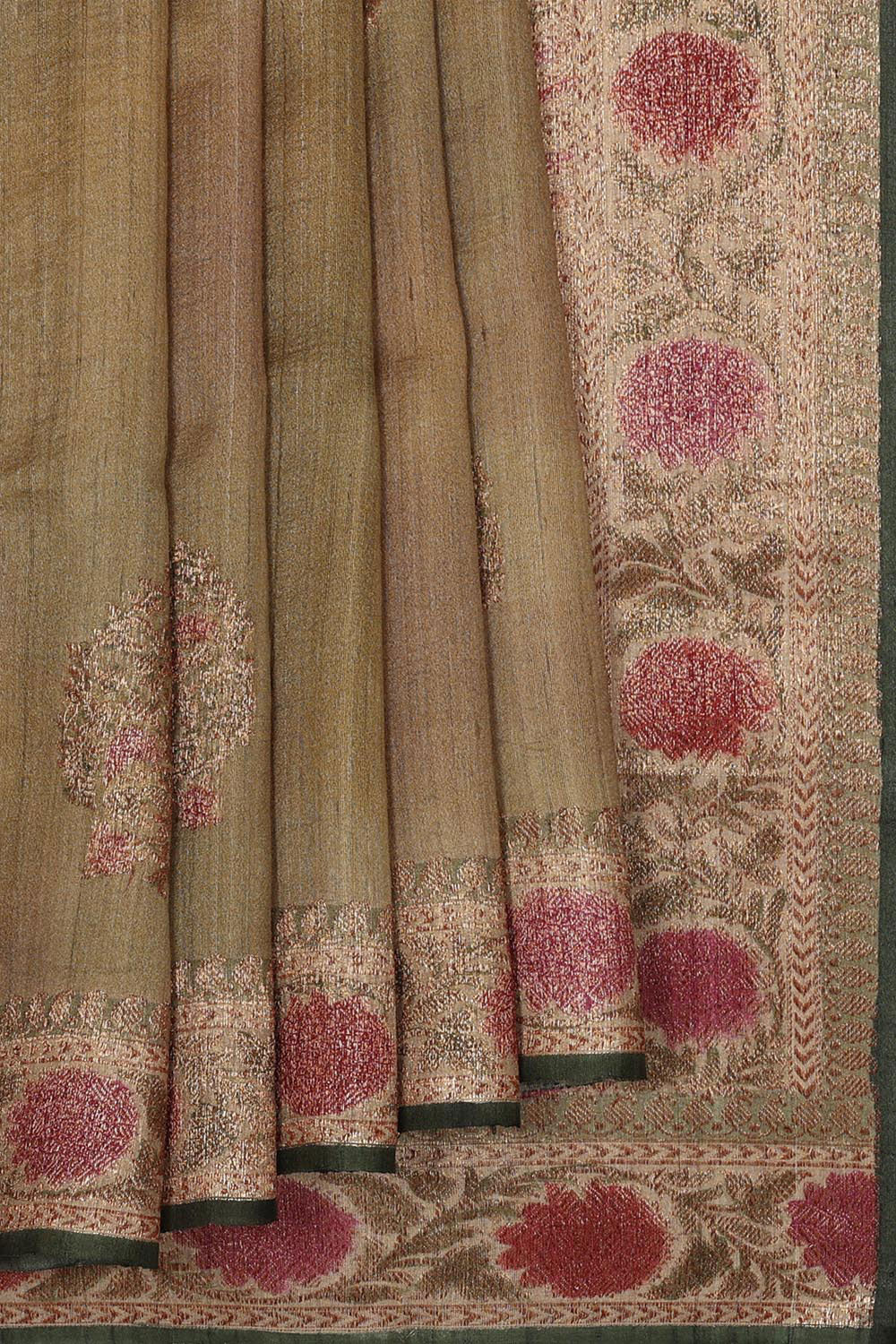 Collection of Banarasi Tussar Silk Coral-Beige Saree in a gallery layout