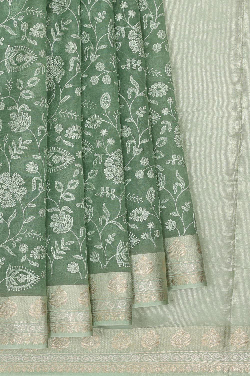 Collection of Very Pretty Kora Sage-Green Saree in a gallery layout