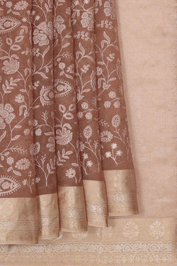 Collection of Very Pretty Kora Caramel Brown Saree in a gallery layout