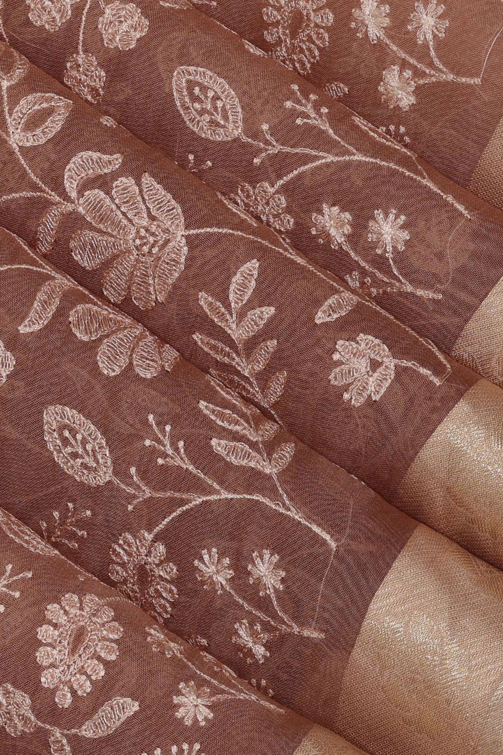 Collection of Very Pretty Kora Caramel Brown Saree in a gallery layout