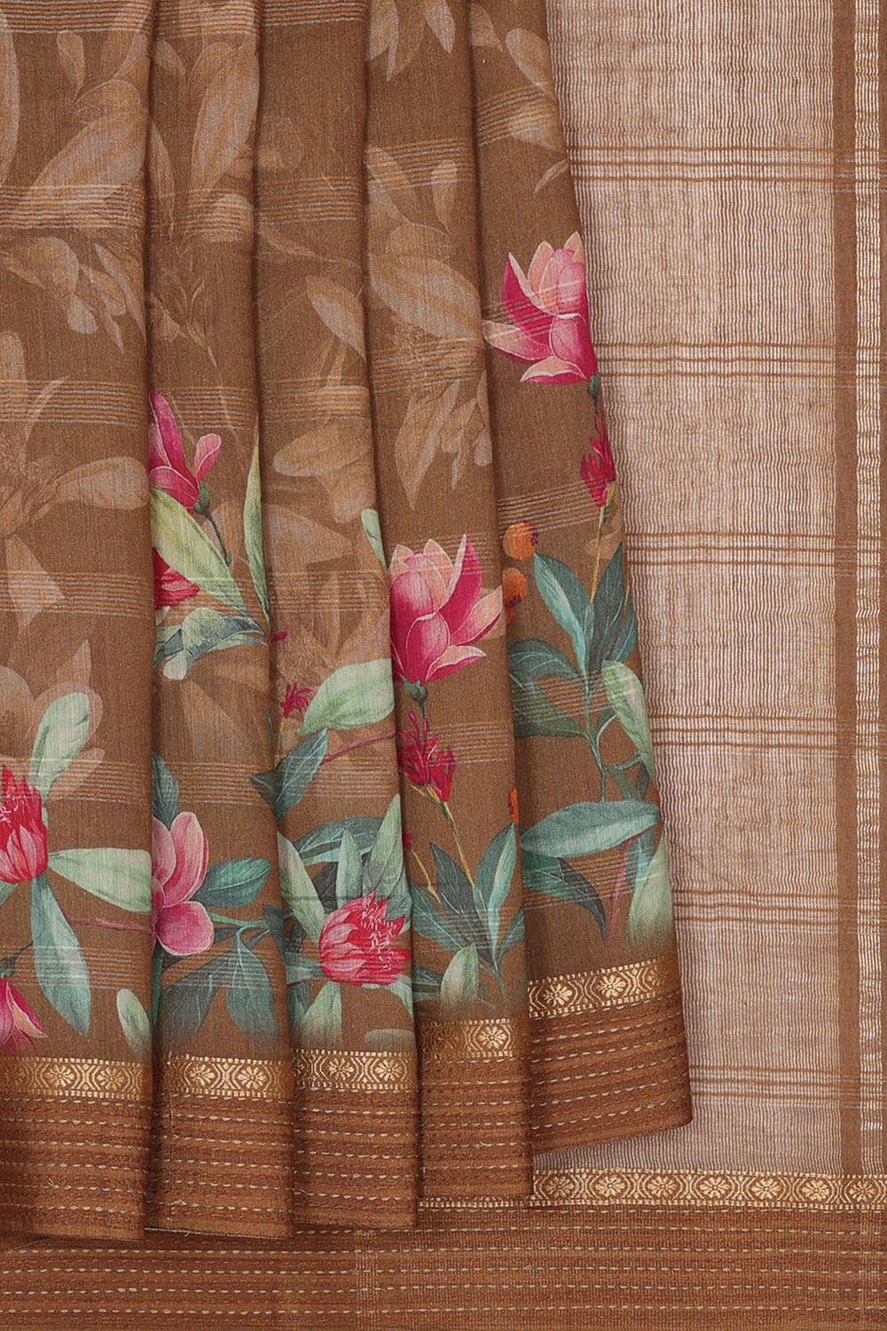 Collection of Tussar Moonga Silk Brown Saree in a gallery layout