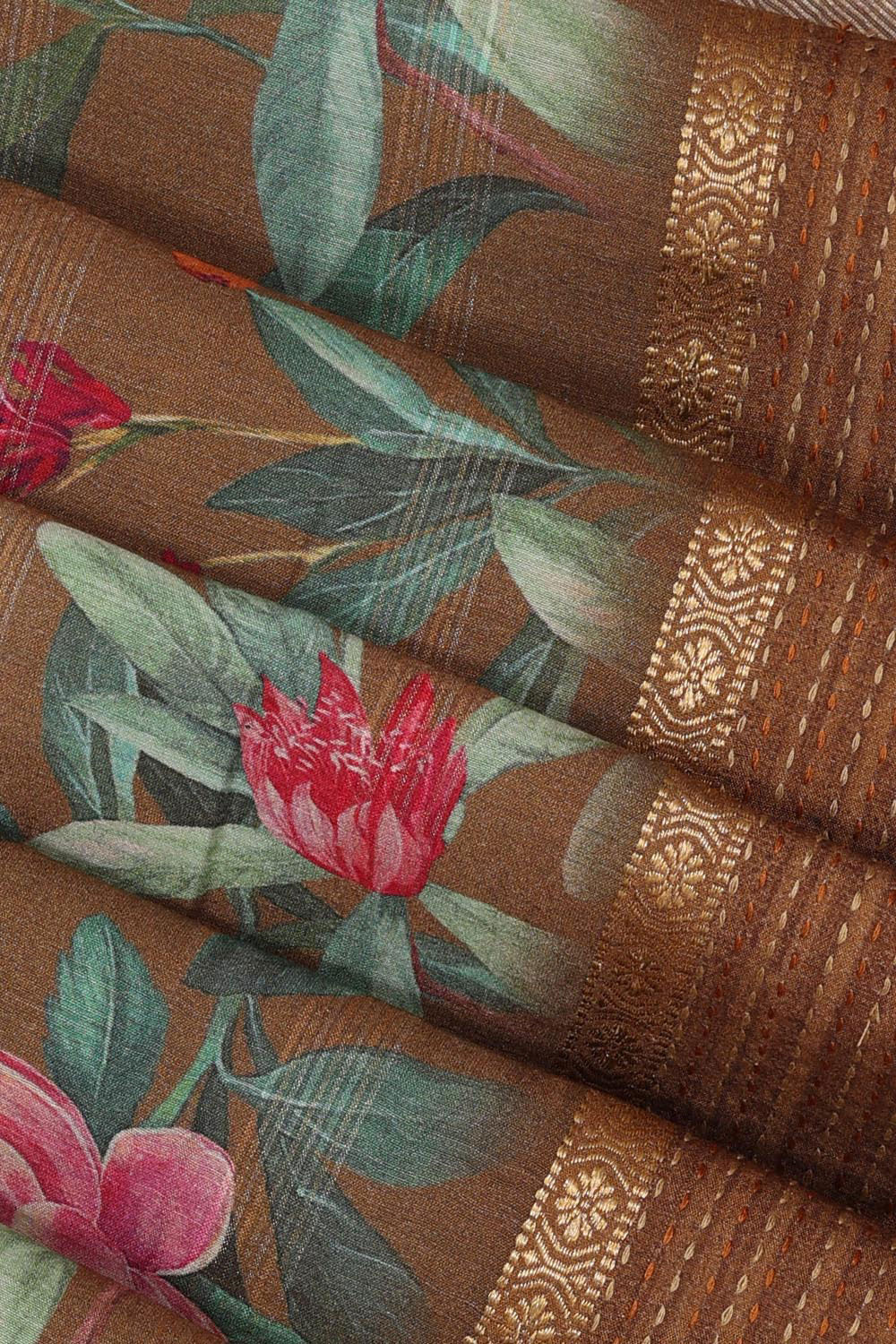 Collection of Tussar Moonga Silk Brown Saree in a gallery layout