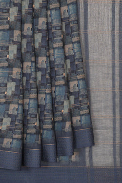 Collection of Tussar Moonga Silk Smoky Blue Saree in a gallery layout