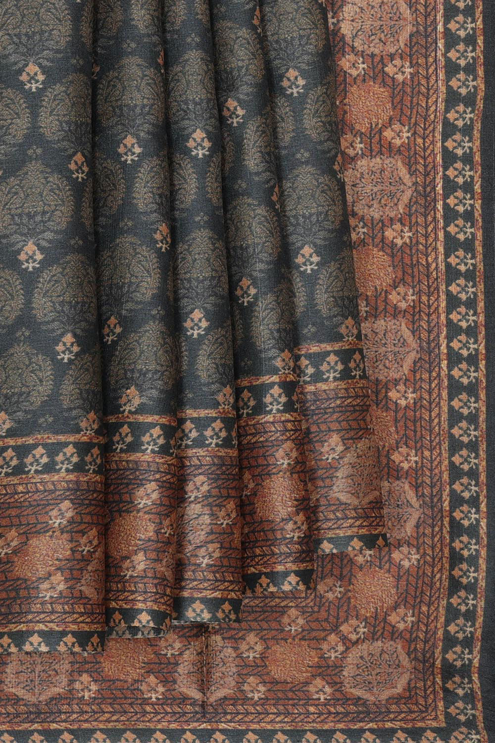 Collection of Tussar Moonga Silk Grey Saree in a gallery layout