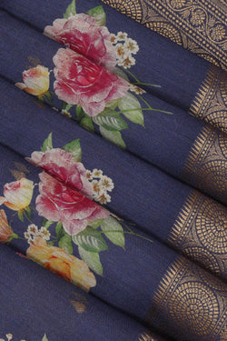 Image of Tussar Moonga Silk Indigo Blue Saree