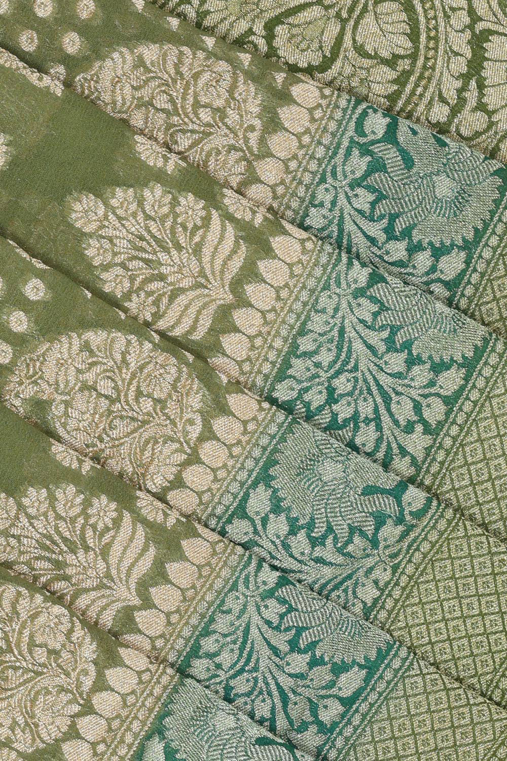 Collection of Banarasi Georgette Sage Green Saree in a gallery layout