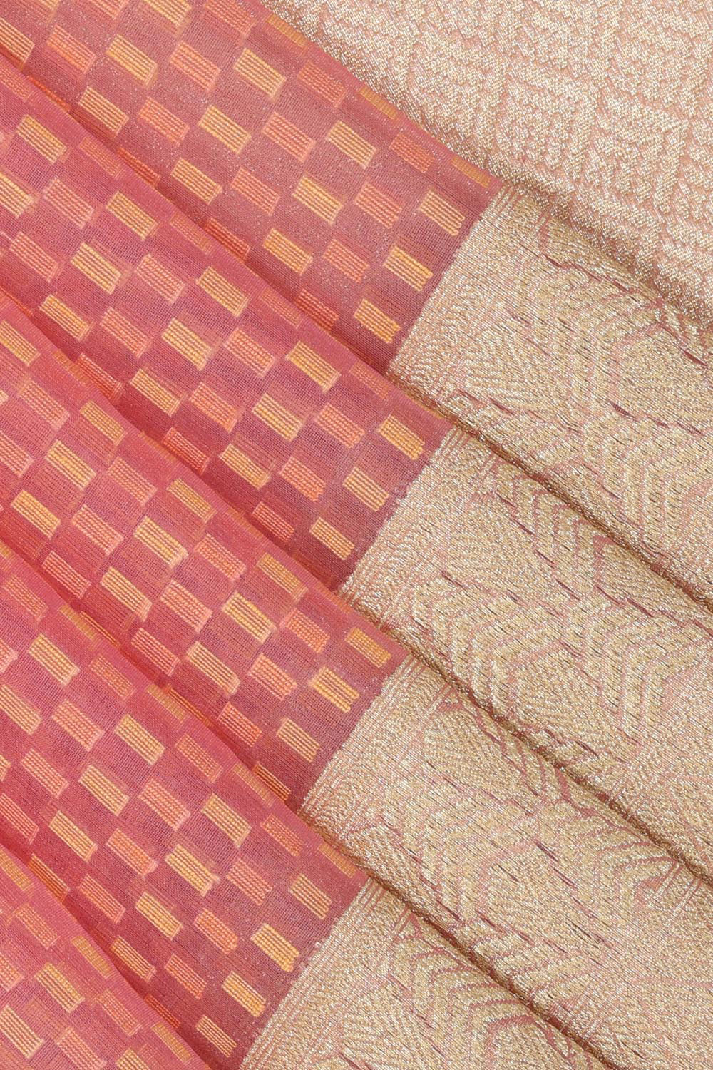 Very Pretty Kora Coral-Pink Saree