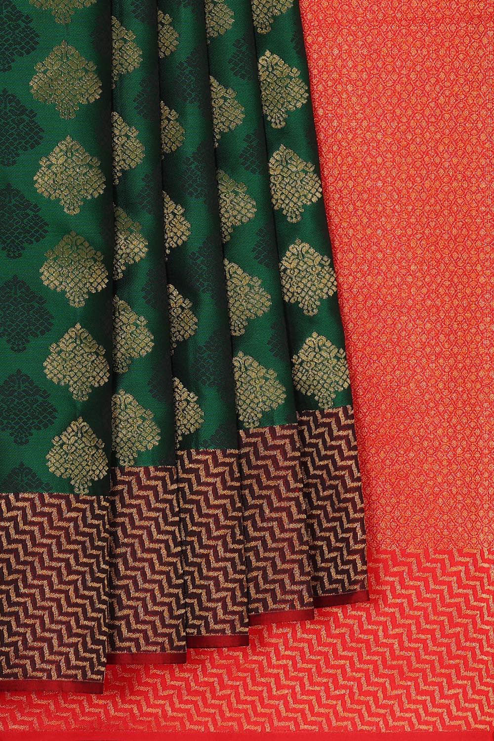 Collection of Bottle Green Woven South Silk Saree in a gallery layout