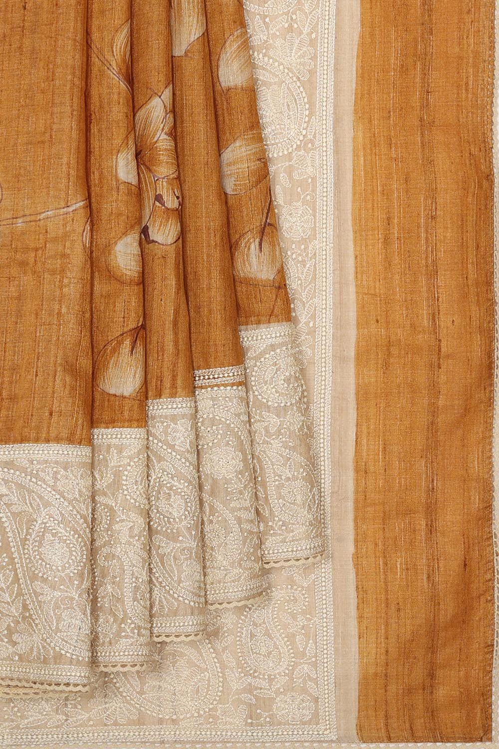 Collection of Tussar Silk Caramel Brown Saree in a gallery layout