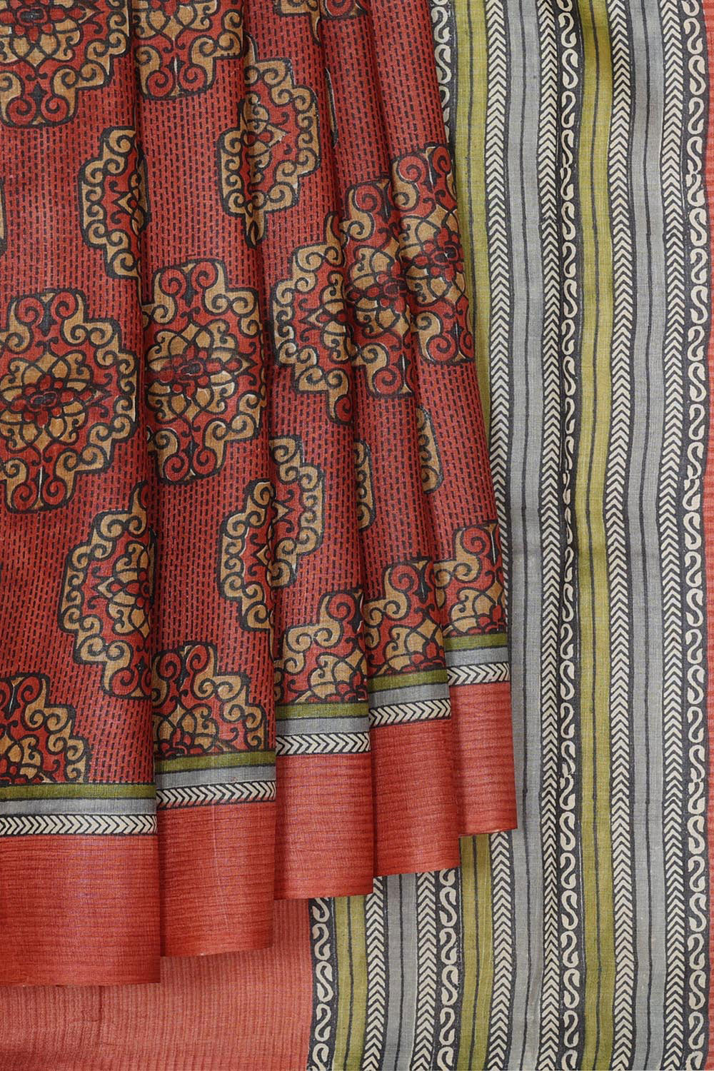 Collection of Tussar Silk Rust-Red Saree in a gallery layout