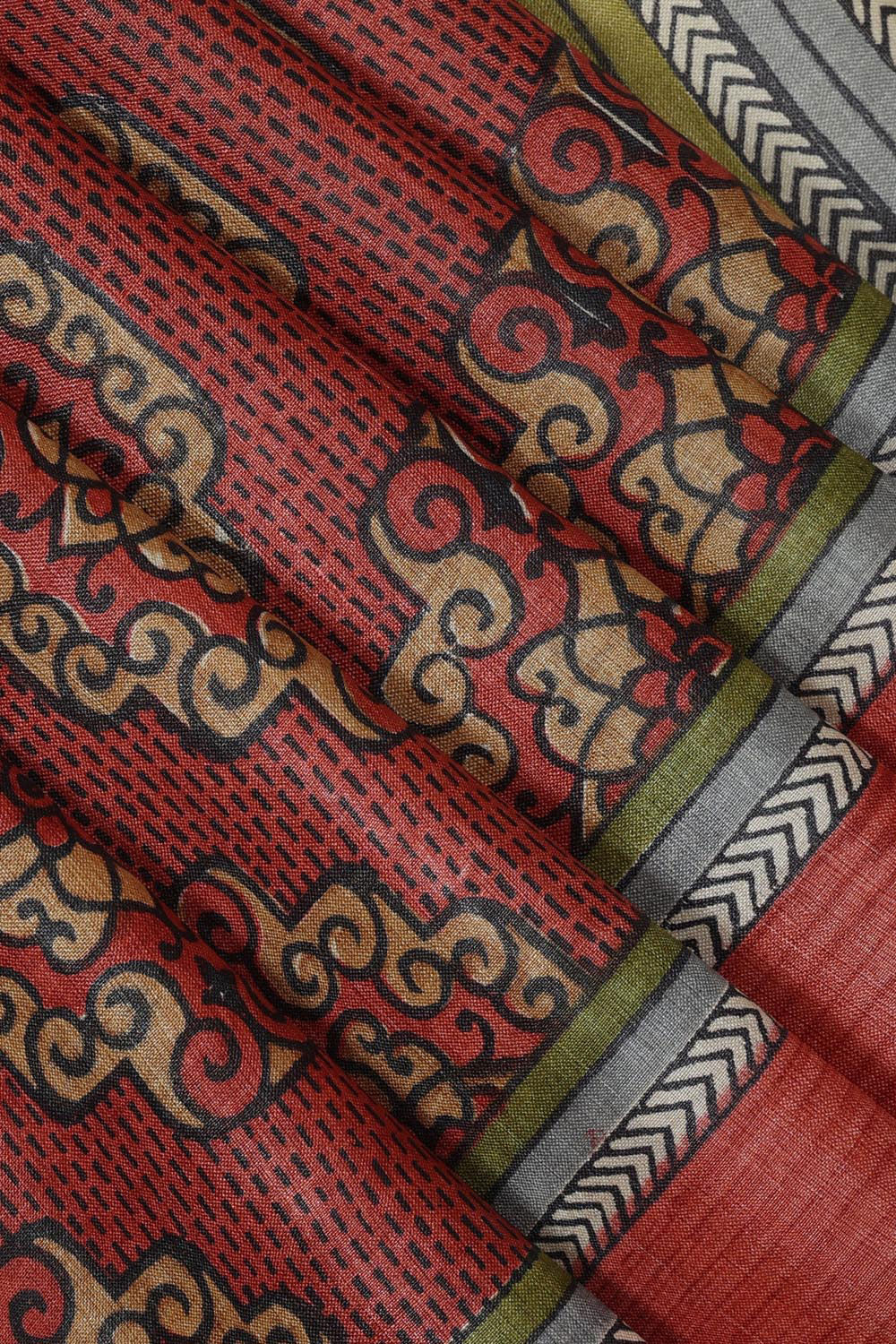 Image of Tussar Silk Rust-Red Saree