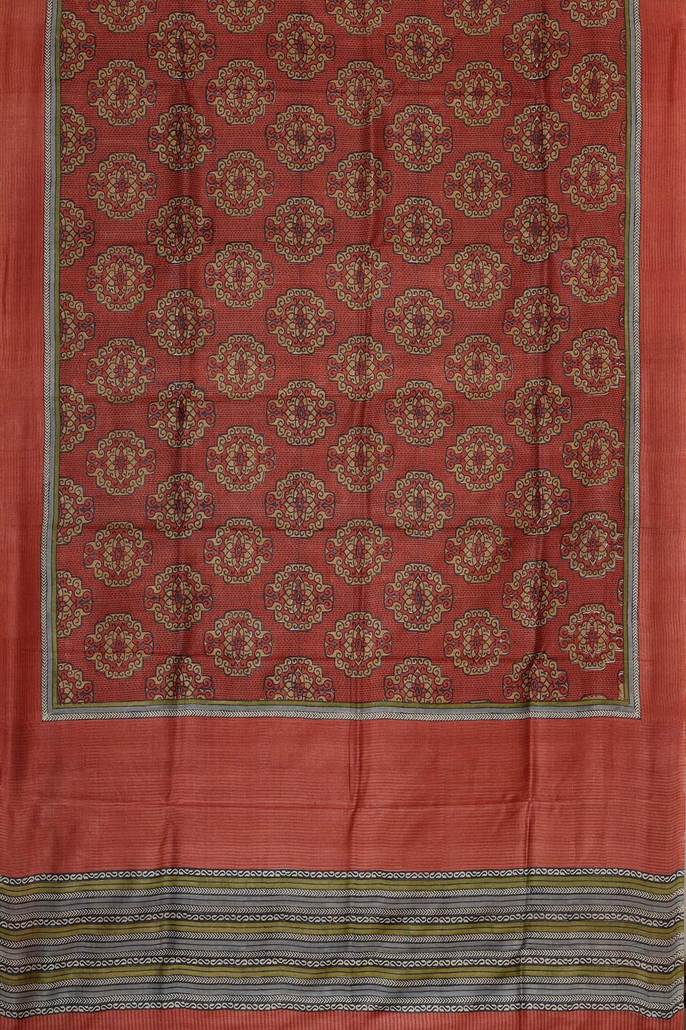 Image of Tussar Silk Rust-Red Saree