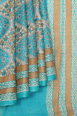 Collection of Tussar Silk Blue Saree in a gallery layout