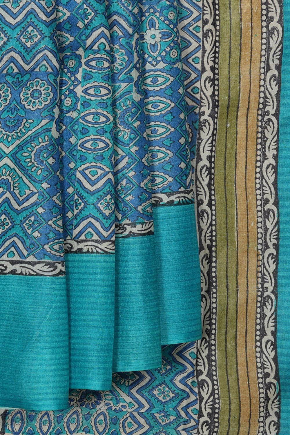 Collection of Tussar Silk Blue Saree in a gallery layout