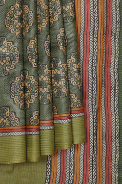 Collection of Tussar Silk Green Saree in a gallery layout