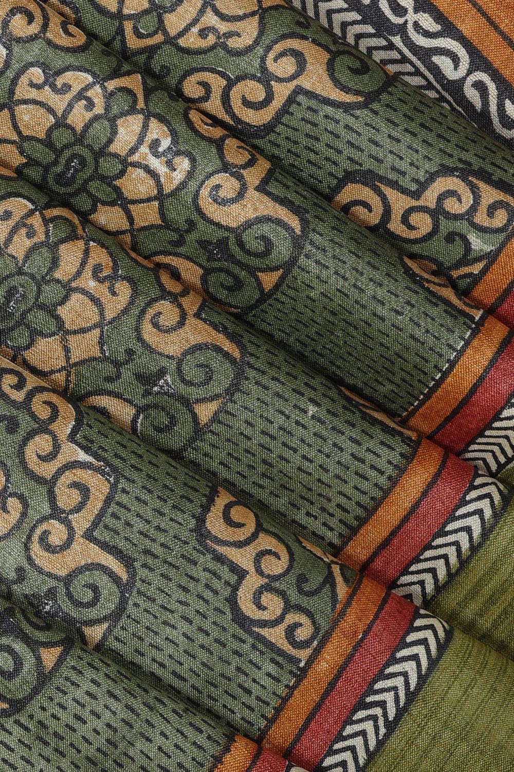 Image of Tussar Silk Green Saree