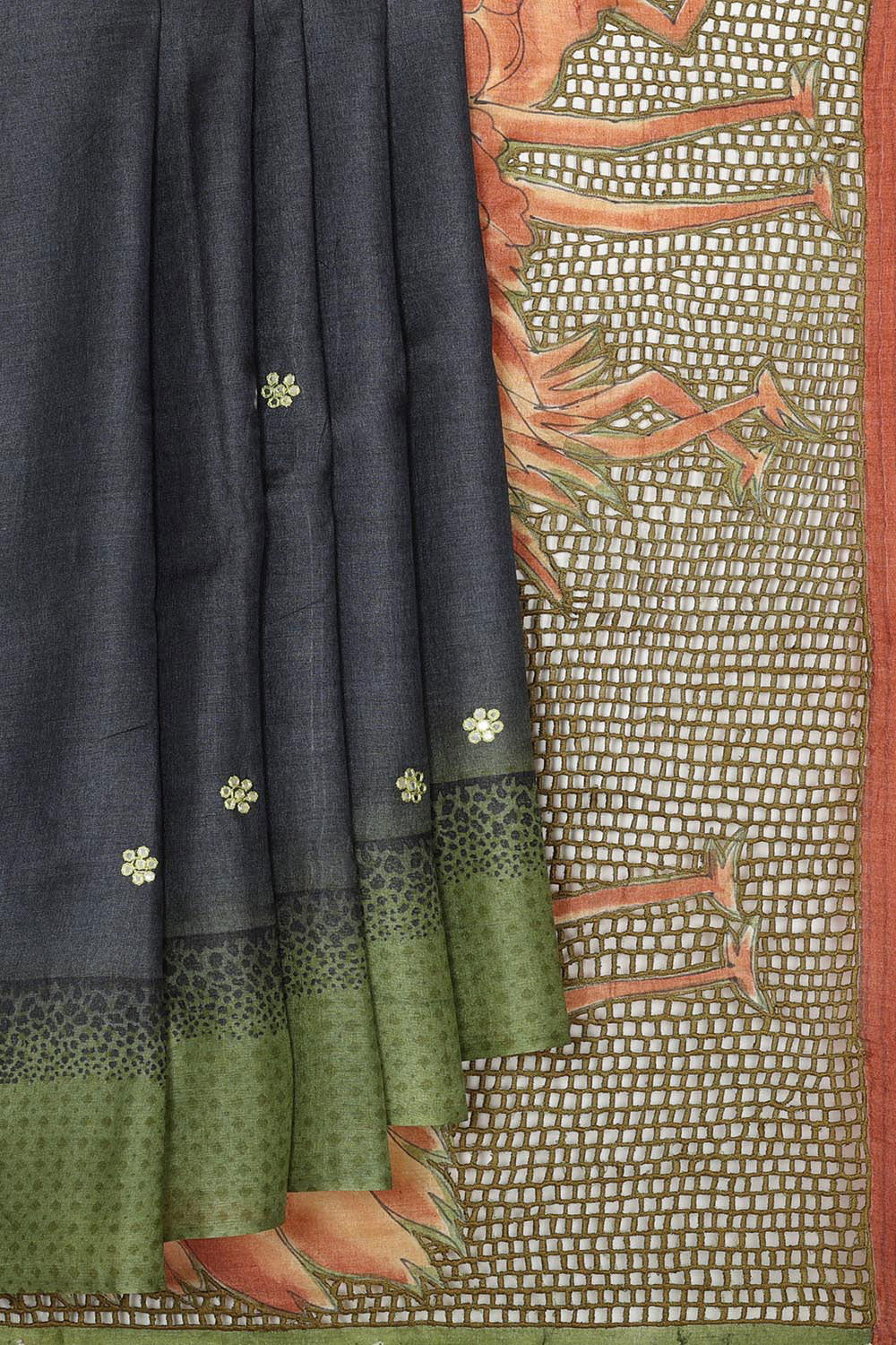 Collection of Tussar Silk Grey Saree in a gallery layout