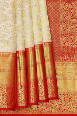 Image of Kanchipattu Off White Brocade Saree