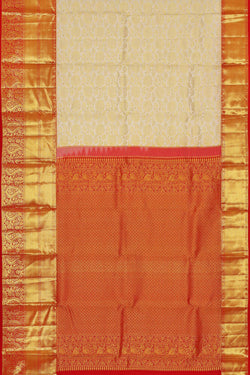 Image of Kanchipattu Off White Brocade Saree