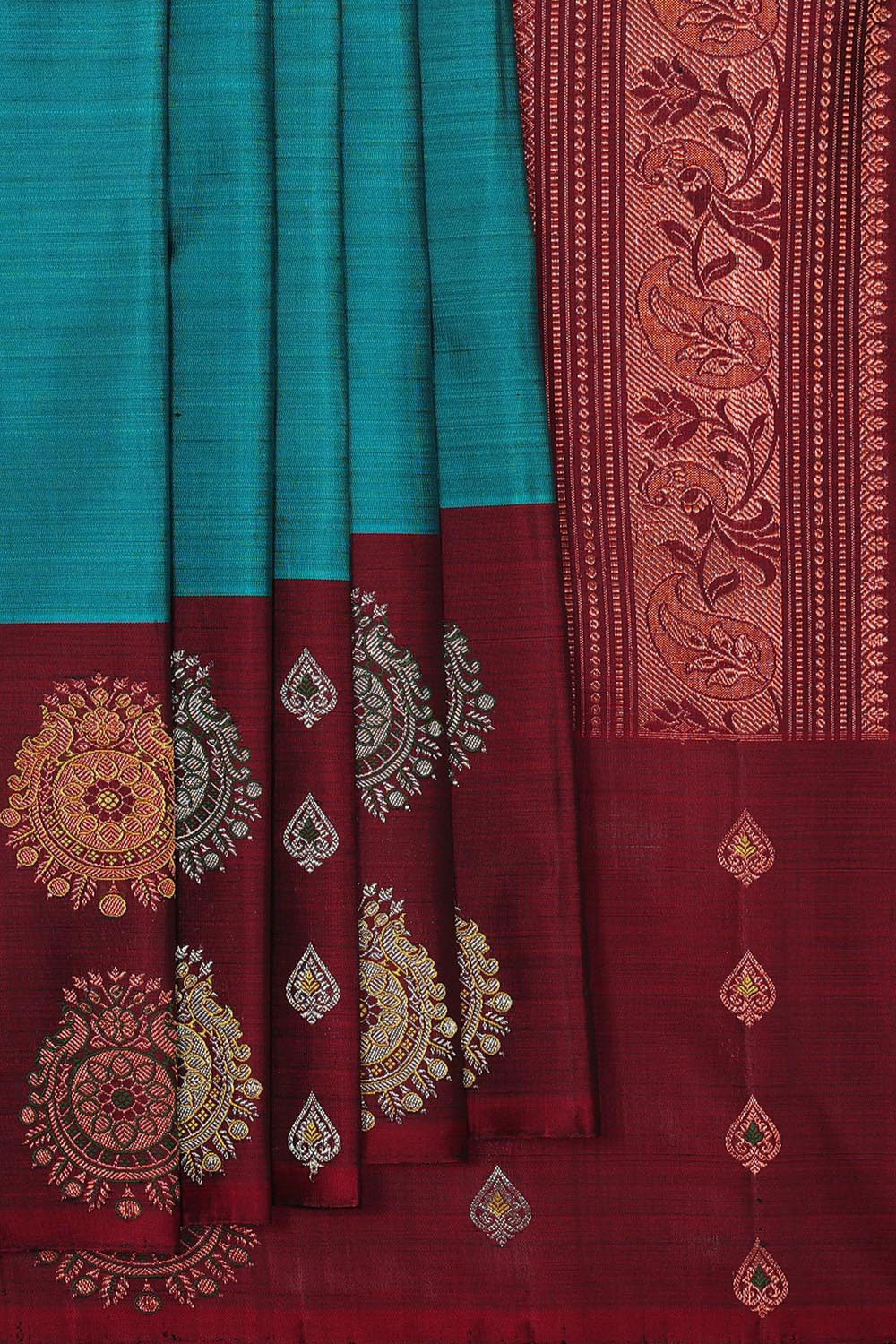 Image of Kanchipattu Peacock Blue Brocade Saree