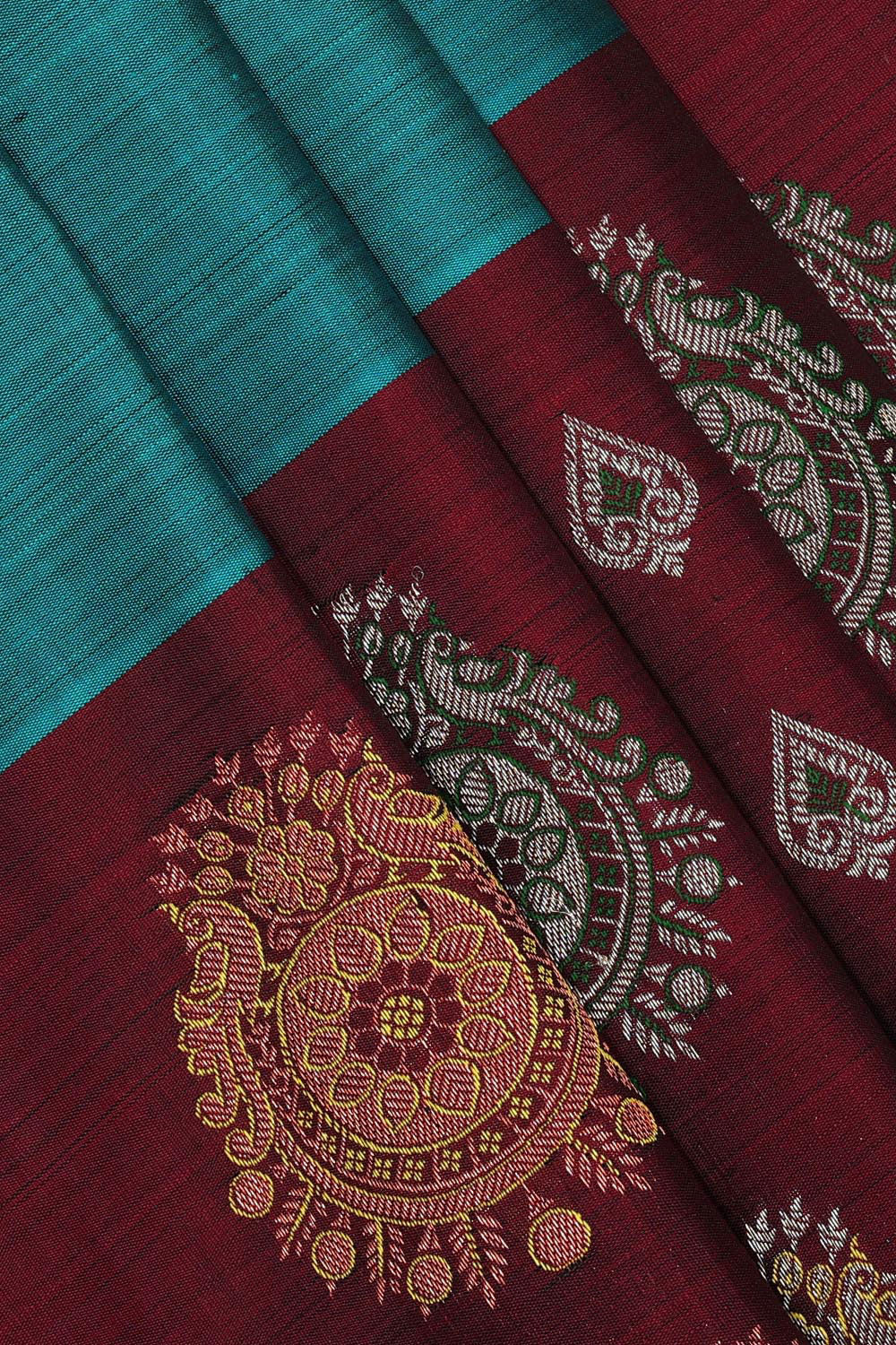 Image of Kanchipattu Peacock Blue Brocade Saree