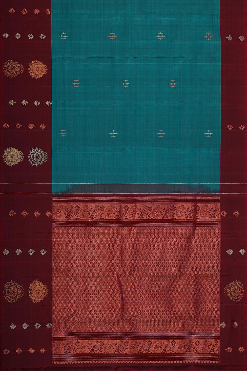 Image of Kanchipattu Peacock Blue Brocade Saree