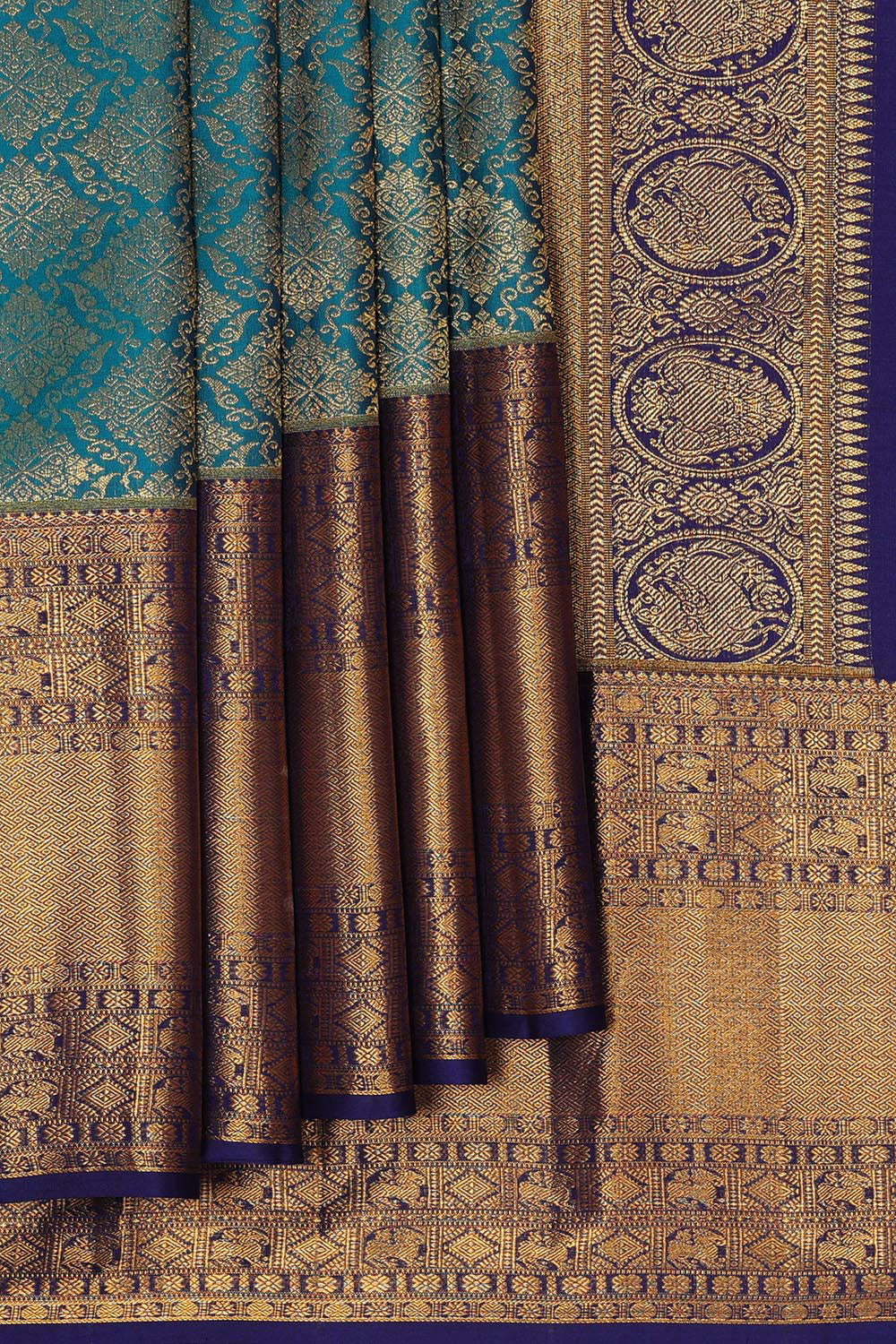 Kanchipattu Teal Blue Brocade Saree