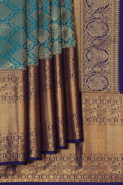 Image of Kanchipattu Teal Blue Brocade Saree