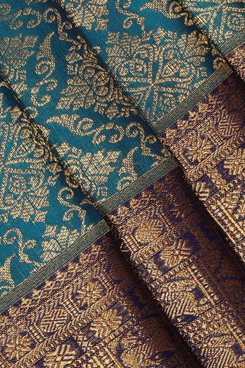 Kanchipattu Teal Blue Brocade Saree