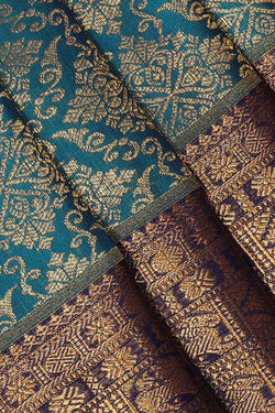 Image of Kanchipattu Teal Blue Brocade Saree