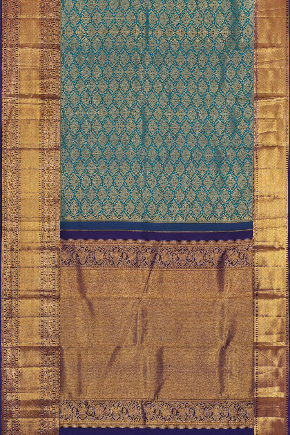 Kanchipattu Teal Blue Brocade Saree