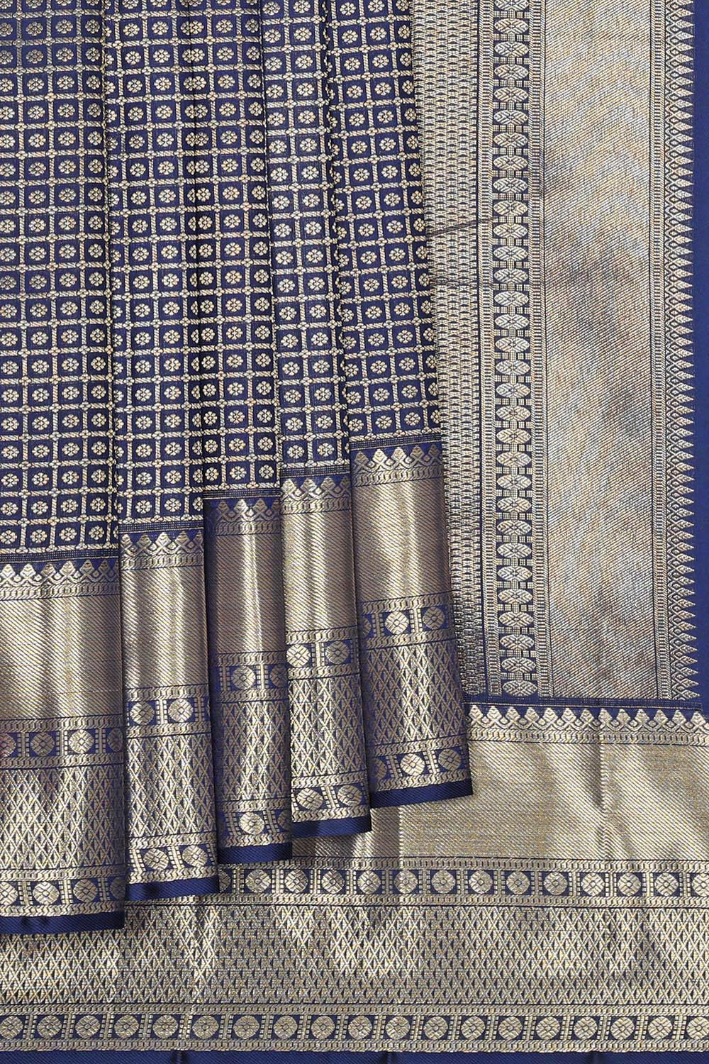 Image of Kanchipattu Navy Blue Brocade Saree