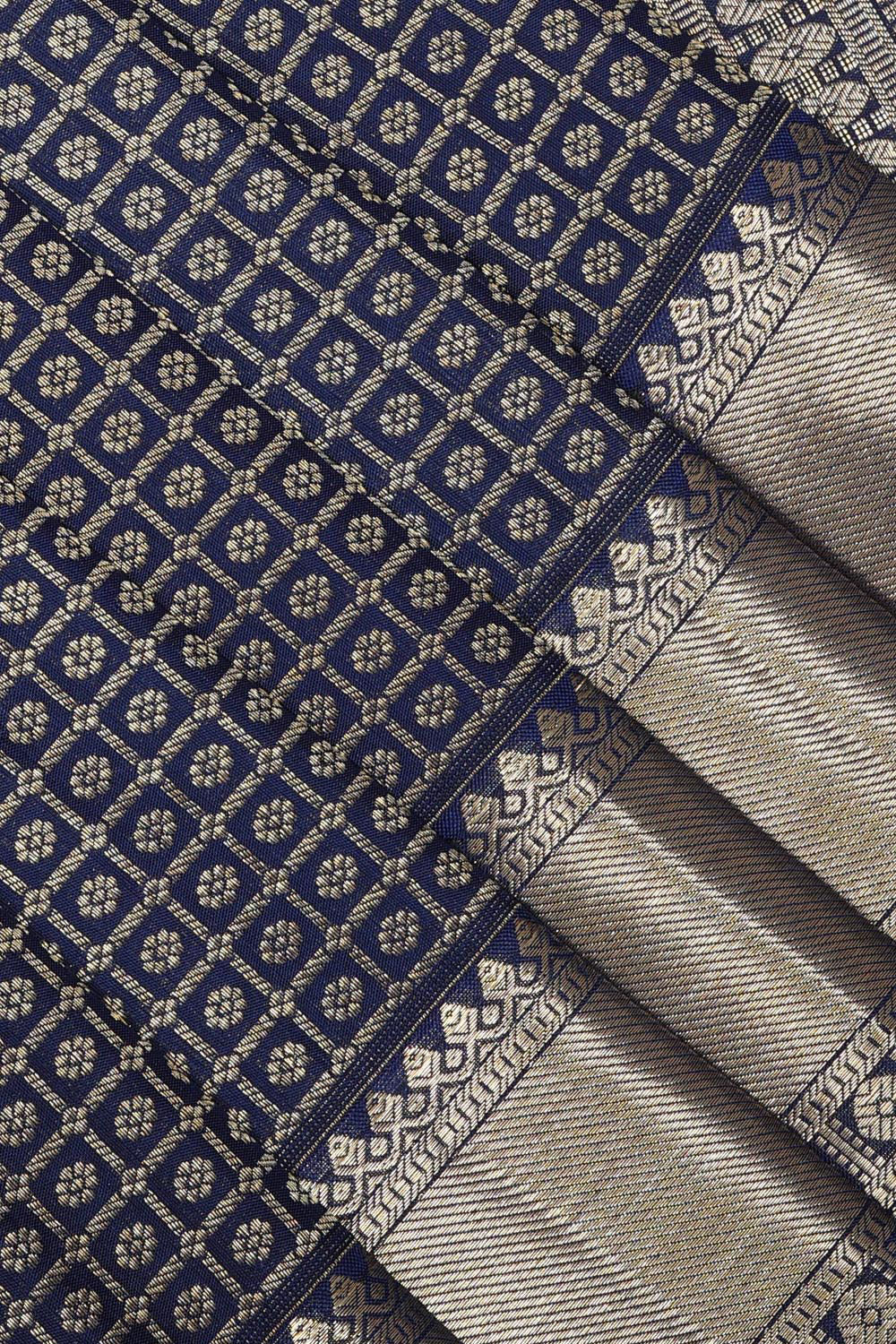 Image of Kanchipattu Navy Blue Brocade Saree