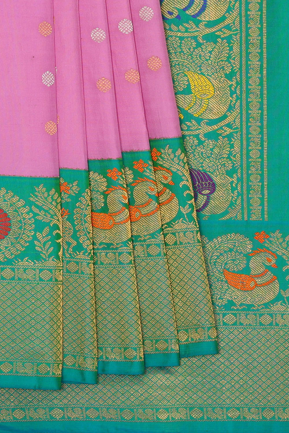 Image of Lavender-Pink Gadwal Silk Saree