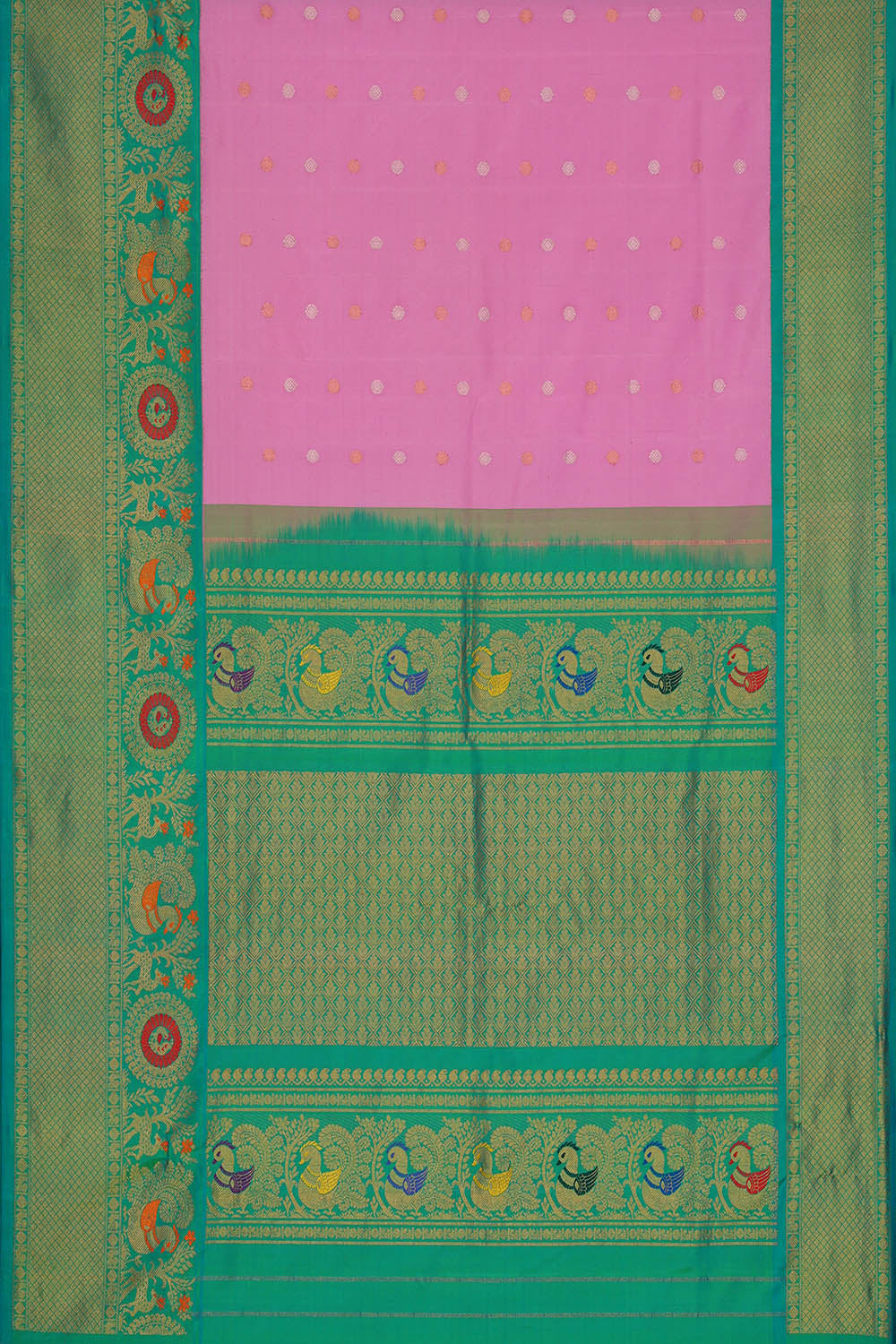 Image of Lavender-Pink Gadwal Silk Saree