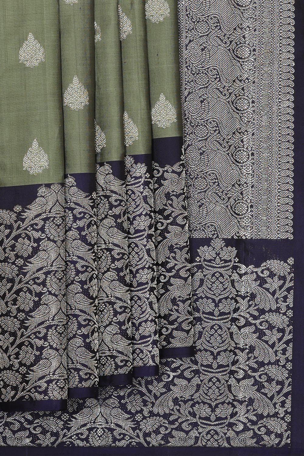 Image of Kanchipattu Greyish Green Brocade Saree