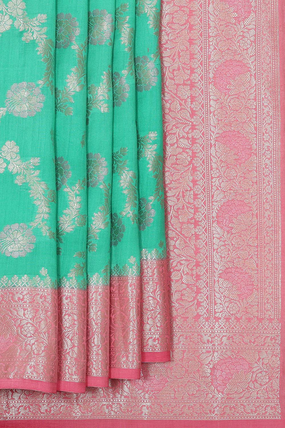 Collection of Banarasi Chiniya Silk Fresh Green Saree in a gallery layout