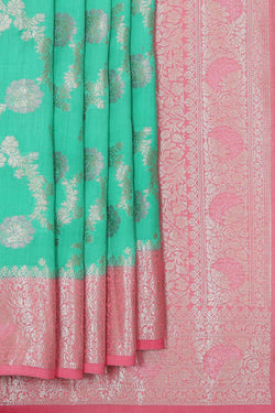 Collection of Banarasi Chiniya Silk Fresh Green Saree in a gallery layout