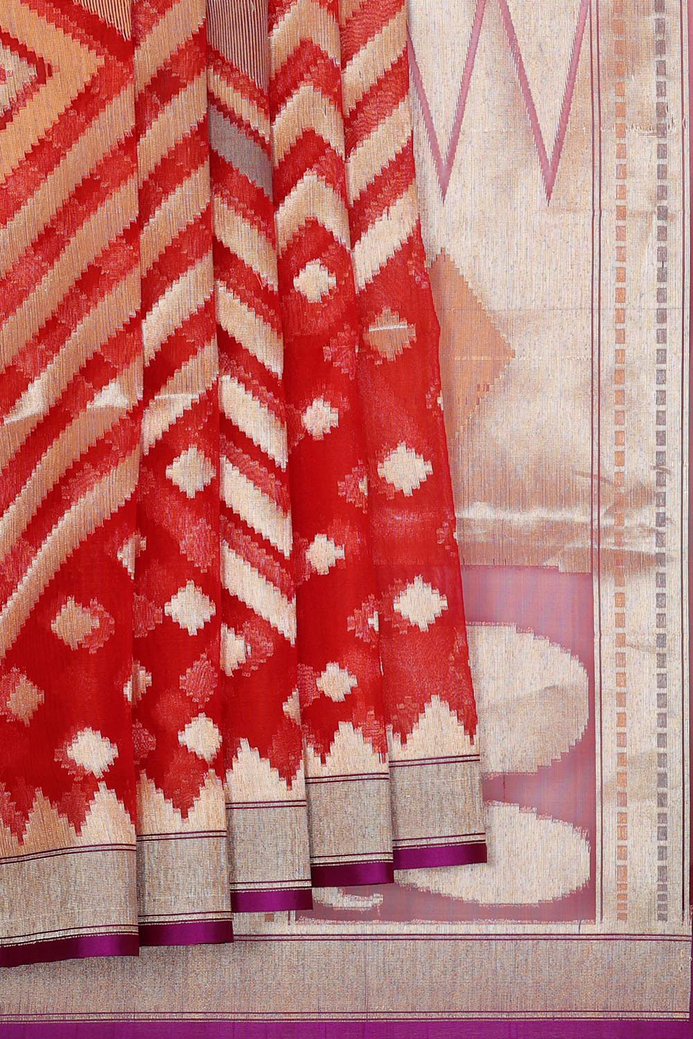 Collection of Banarasi Kora Silk Red Saree in a gallery layout