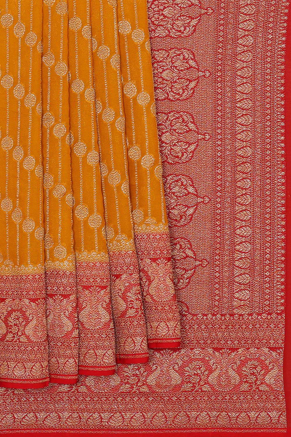 Collection of Banarasi Georgette Mustard Yellow Saree in a gallery layout